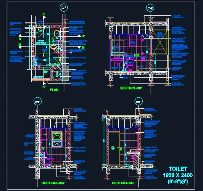 Toilet Design (6'x8') with Complete CAD Details